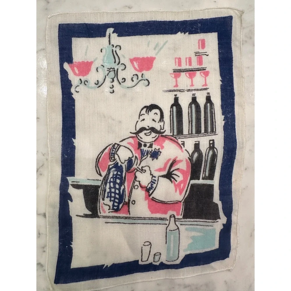 1940/50s MCM Fabric Cocktail Napkins Gay‎ 90s Nineties Scenes Bar Retro Vintage